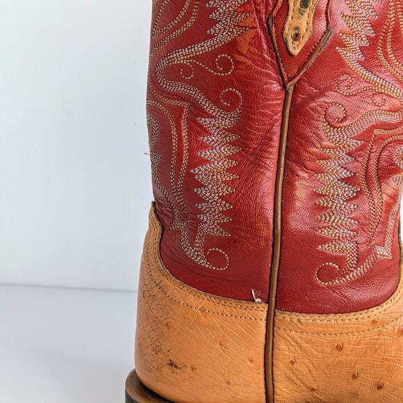 Lucchese Ostrich Goat Skin Boots 7 Red Tan Western Cowgirl Aesthetic Vintage - Picture 16 of 16